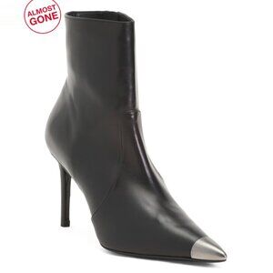 STUART WEITZMAN BLACK MULTI Made In Spain Leather Stretch Cap Toe Zip Booties